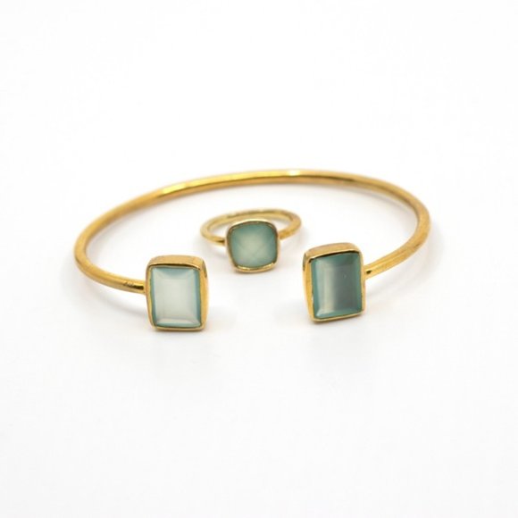 Margret Elizabeth Aqua chalcedony Cuff and Cushion Ring Set - Picture 2 of 2